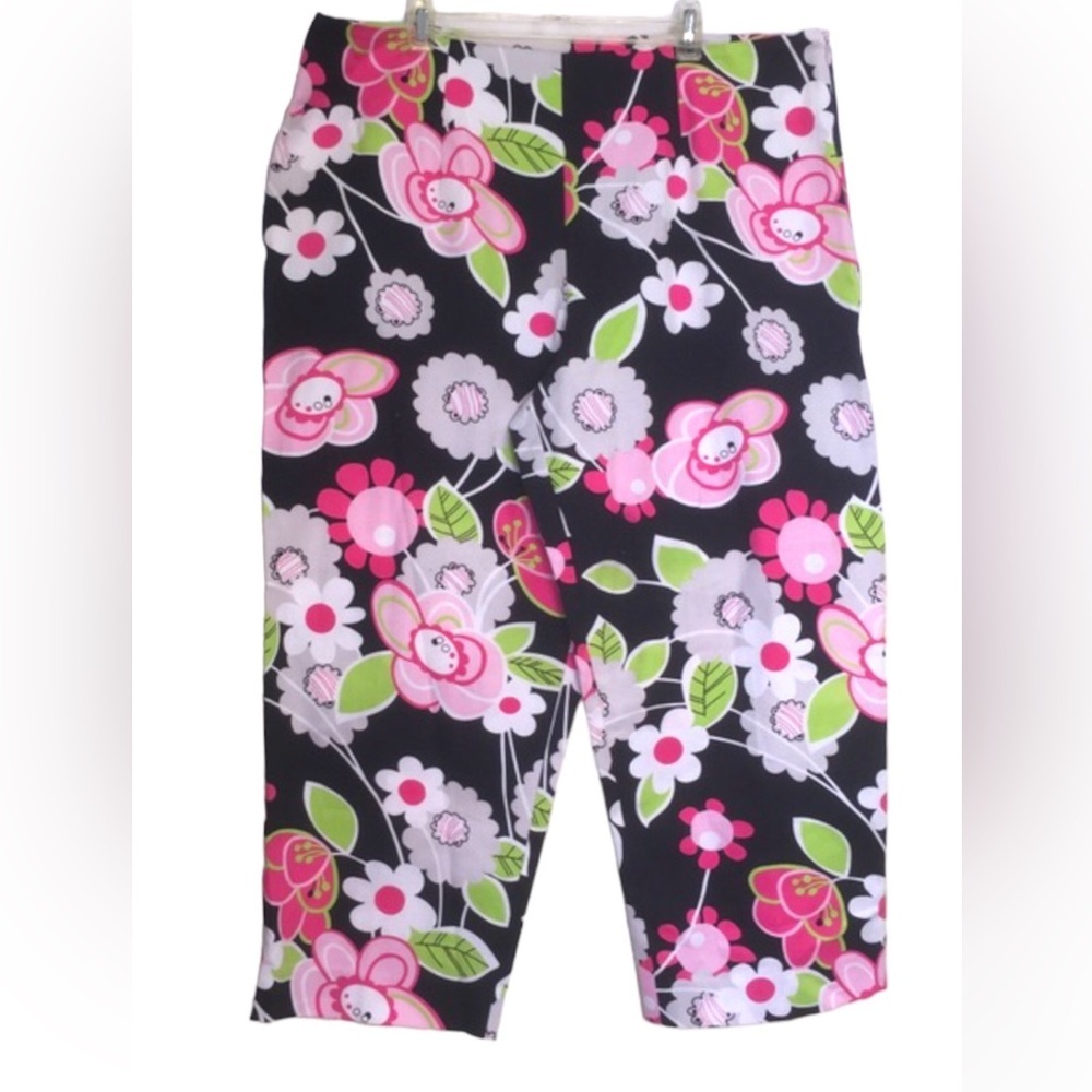 COURTENAY Floral Hippy Print Stretch Capri Pants Boho Colourful Zipper Casual 14